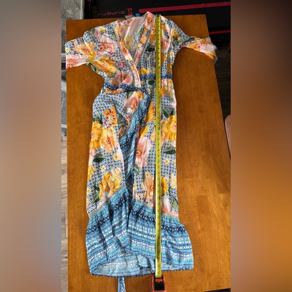 Farm Rio Anthropologie 100% Viscose Multicolor Floral Wrap Maxi Dress Size XSP - Picture 8 of 9